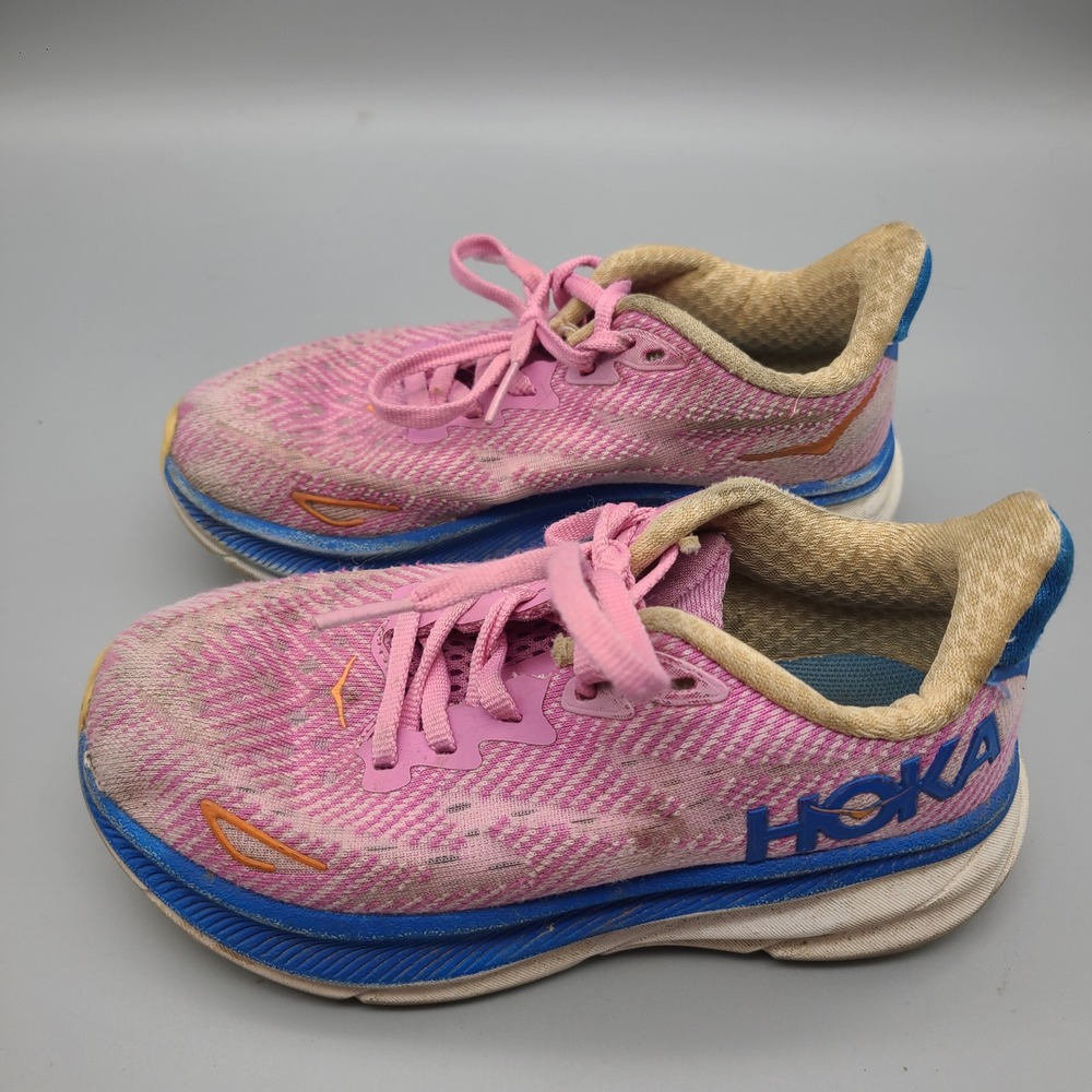 Hoka One One Kids Clifton 9 Pink Blue Running Shoes 1127896 CSLC Size 12.5C